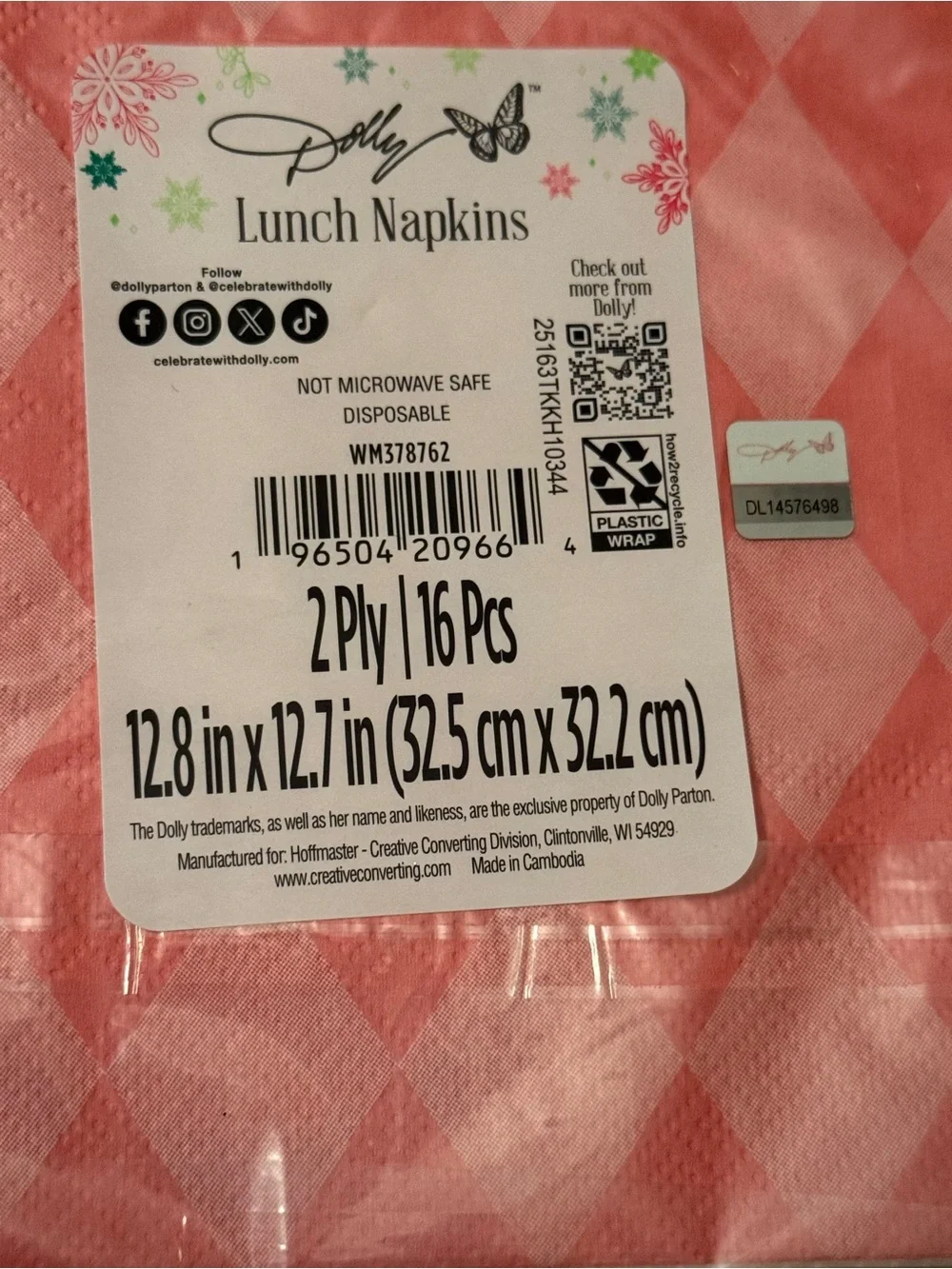 Doll Parton Green & Pink 'Tis the Season to Be Dolly' Holiday Napkins 2 packs